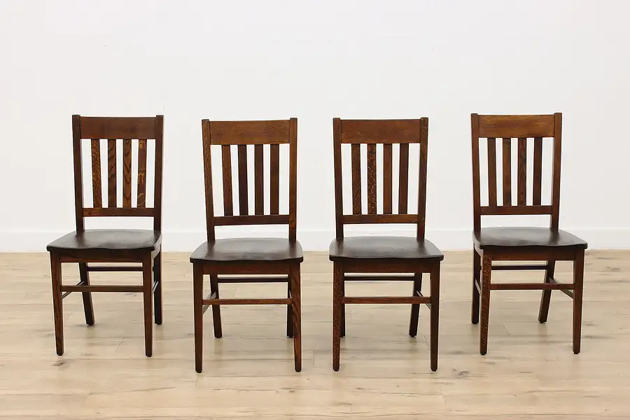 Main image of Set of 4 Antique Craftsman Mission Oak Dining Chairs