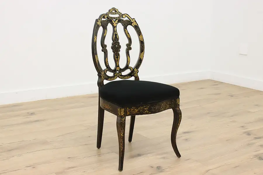 Main image of Victorian Antique Hand Painted Gold & Pearl Inlay Chair