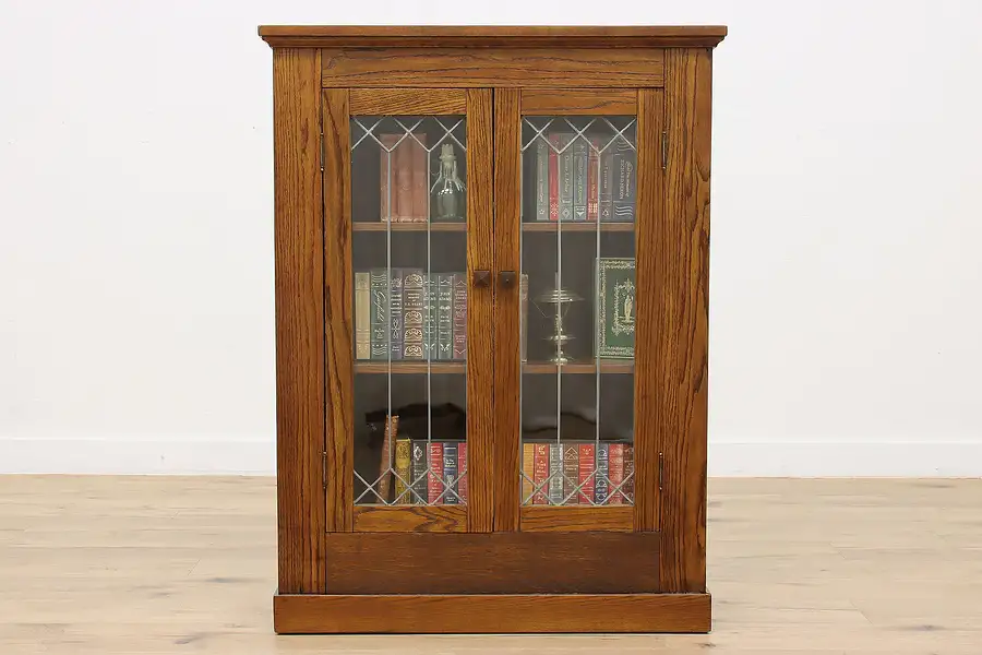 Main image of Arts & Crafts Mission Oak Antique Bookcase Leaded Wavy Glass