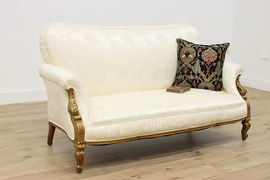 Main image of Louis XV French Design Vintage Gold Brocade Settee Loveseat