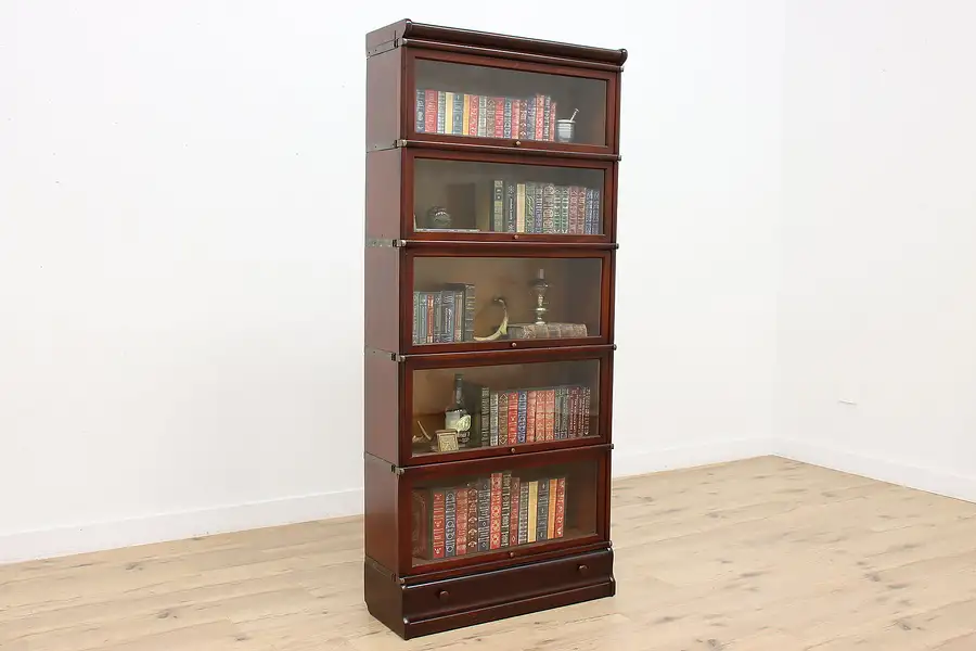 Main image of Mahogany Lawyer 5 Stack Antique Bookcase, Bath Cabinet Globe