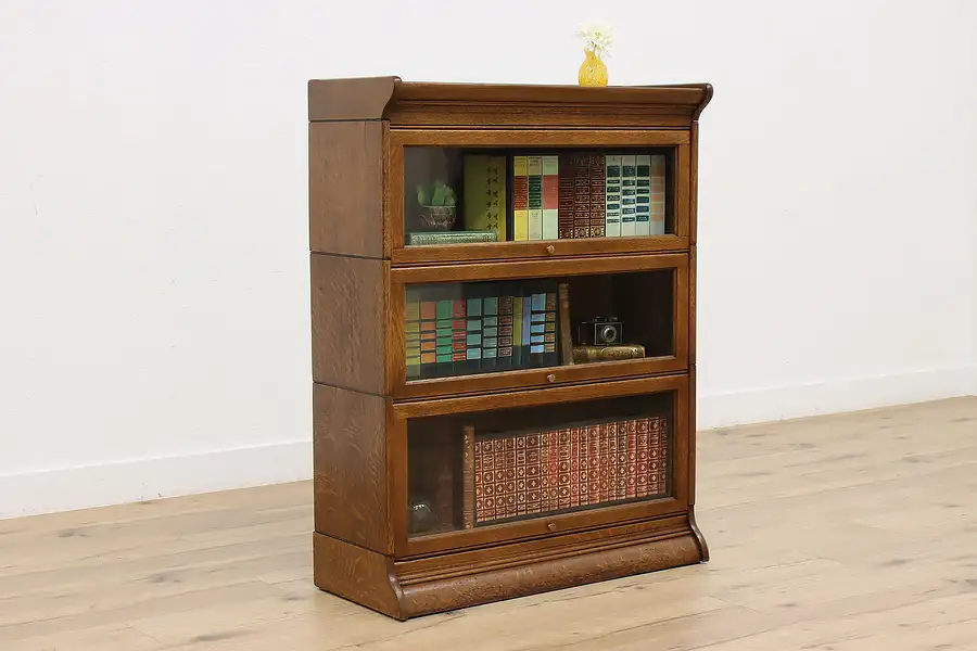 Main image of Oak Antique Office Library 3 Stack Lawyer Bookcase