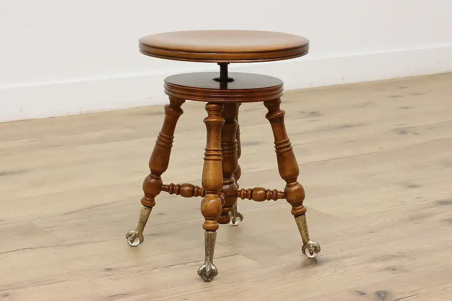 Main image of Victorian Antique Swivel Adjustable Piano Stool, Claw Feet