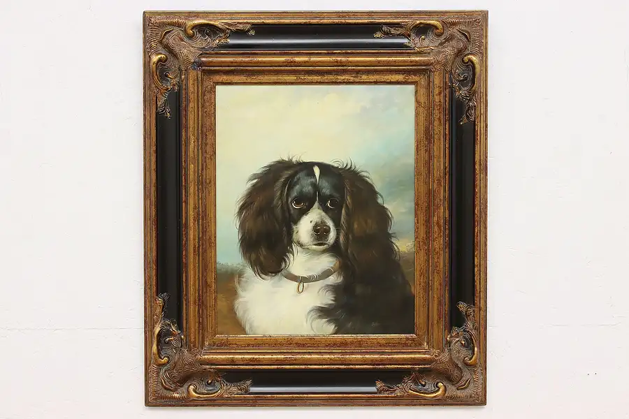 Main image of Spaniel Dog Portrait Vintage Original Oil Painting Alpha 31"