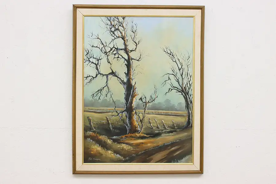 Main image of Winter Trees Vintage Original Oil Painting, Simmons 36.5"