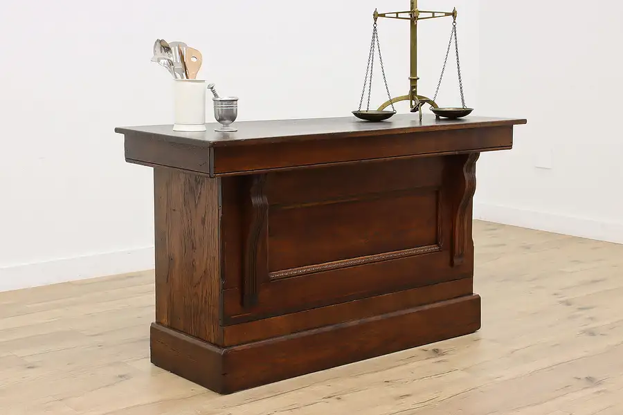 Main image of Victorian Farmhouse Antique Oak Store Counter Kitchen Island