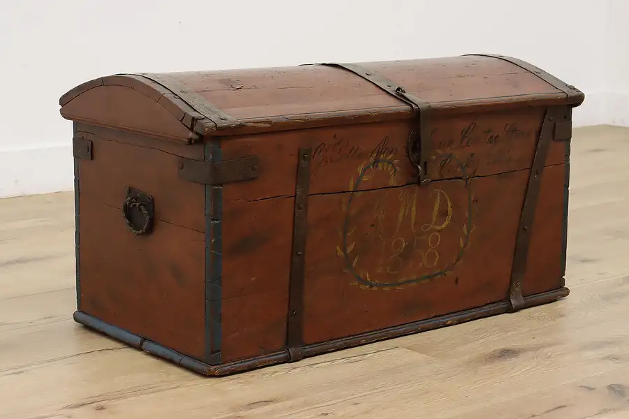 Main image of Farmhouse Antique 1858 Scandinavian Immigrant Trunk or Chest