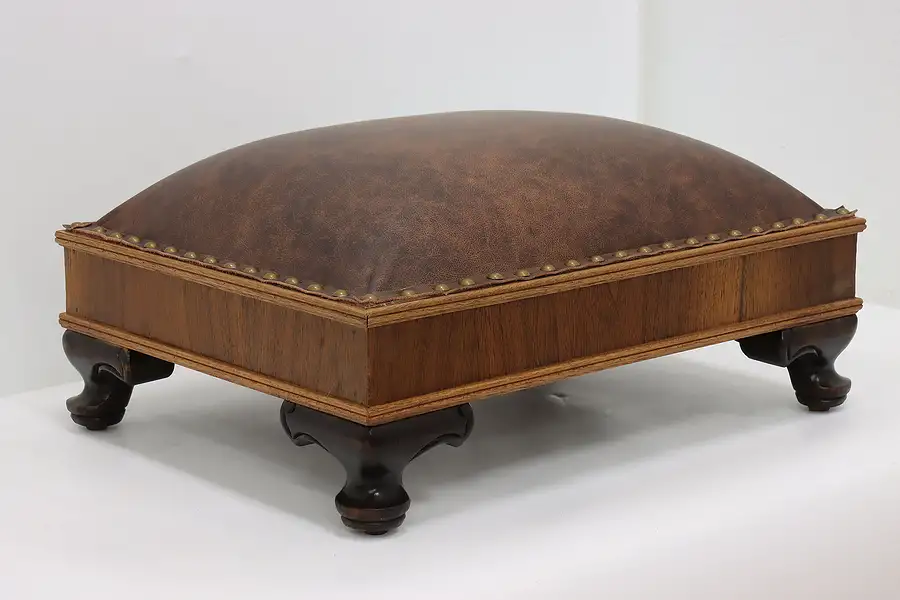 Main image of Georgian Design Antique Walnut & Leather Footstool