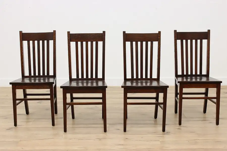 Main image of Set 4 Arts & Crafts Mission Oak Antique Dining Chairs Lewis