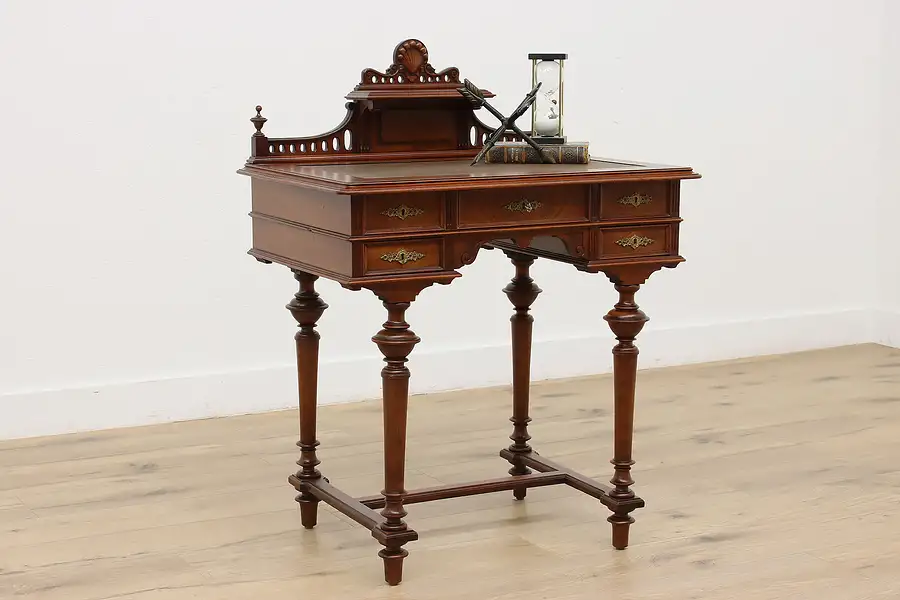 Main image of Victorian Antique Walnut & Leather Writing & Sewing Desk