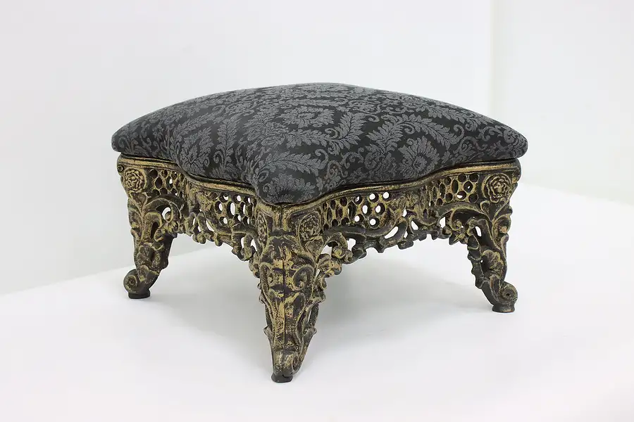 Main image of Victorian Design Vintage Cast Iron Footstool, New Upholstery