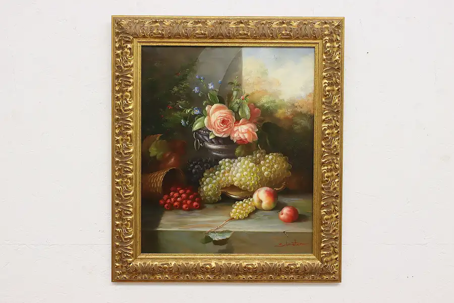 Main image of Fruit & Flowers Vintage Original Oil Painting, Schroten 31"