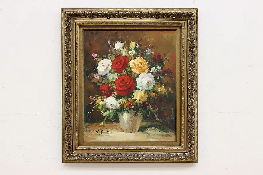 Main image of Roses Still Life Vintage Original Oil Painting, Frank 33"