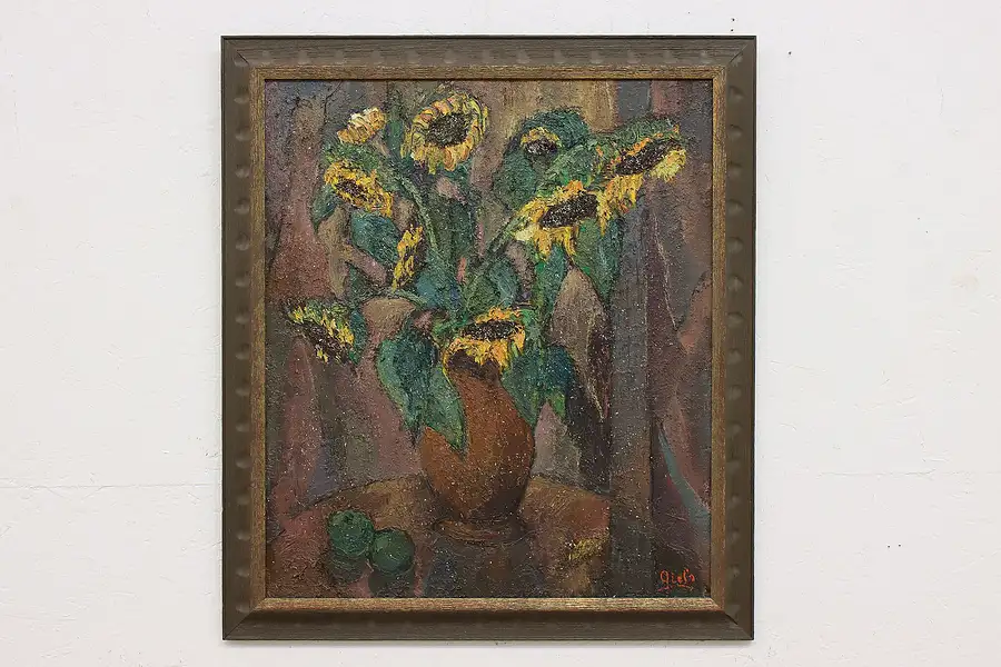 Main image of Sunflower Still Life Vintage Original Oil Painting Giefs 32"