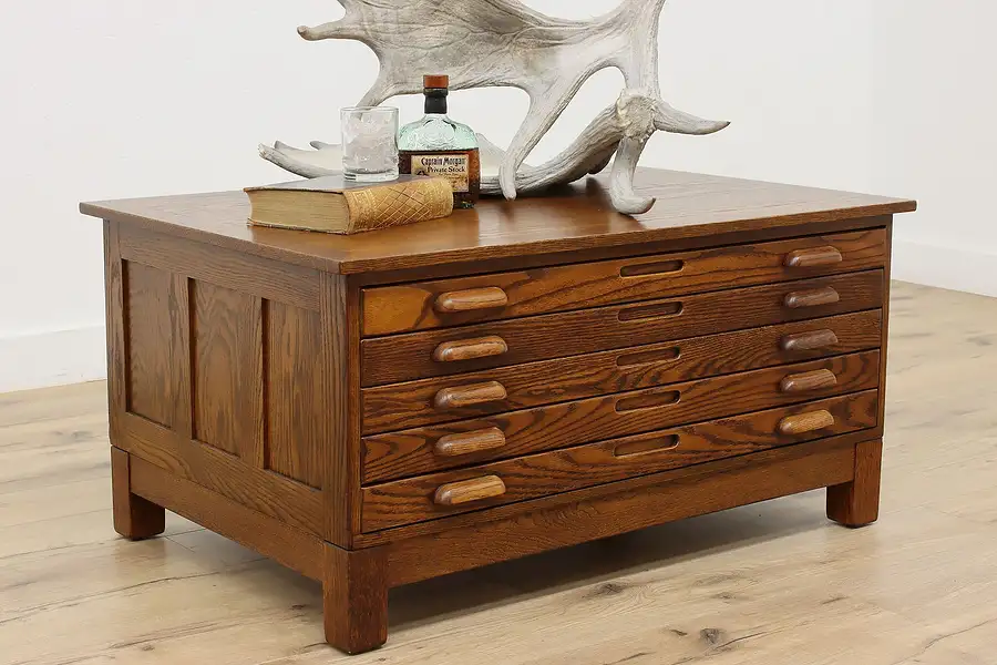 Main image of Oak Vintage Map Chest Collector File Coffee Table, Hamilton