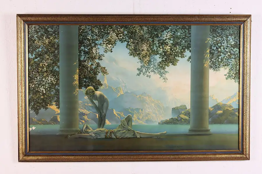 Main image of Art Deco "Daybreak" Antique Art Print Maxfield Parrish 32.5"