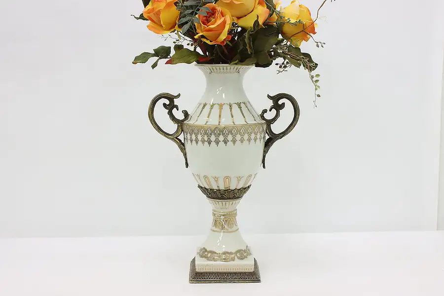 Main image of Classical Vintage Brass & Porcelain Urn or Vase