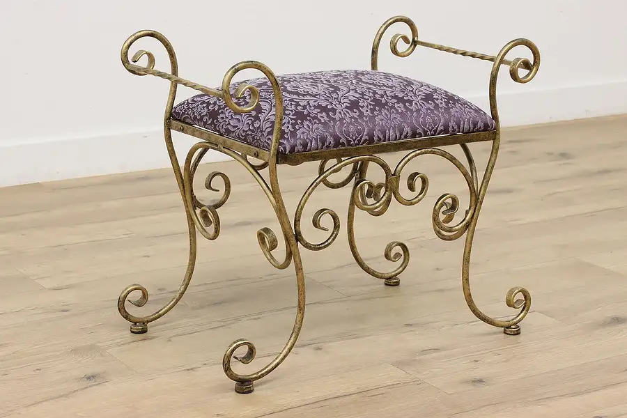 Main image of Hollywood Regency Vintage Wrought Iron Hall or Bedroom Bench