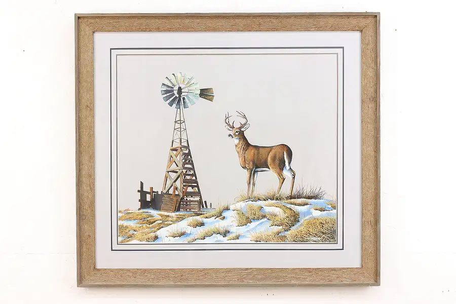 Main image of Buck Deer Windmill Vintage Original Painting Zilverberg 30"