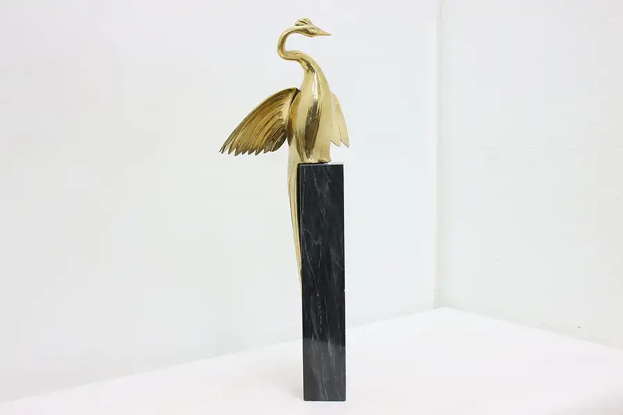 Main image of Brass Vintage Peacock Sculpture on Marble Pedestal