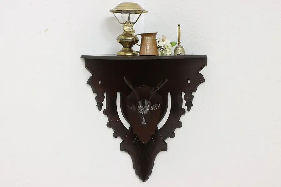 Main image of Victorian Antique Carved Stag Deer Corner Shelf, Novelty