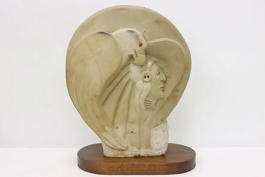 Main image of Native American Limestone Chief & Eagle Sculpture Redmoon