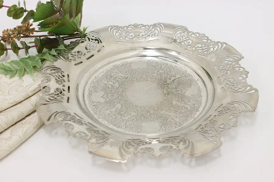 Main image of Silverplate Antique Pierced Serving Tray or Dish, Farber