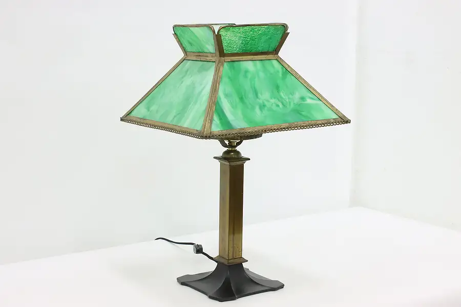 Main image of Arts & Crafts Antique Stained Glass Shade Craftsman Desk Lamp