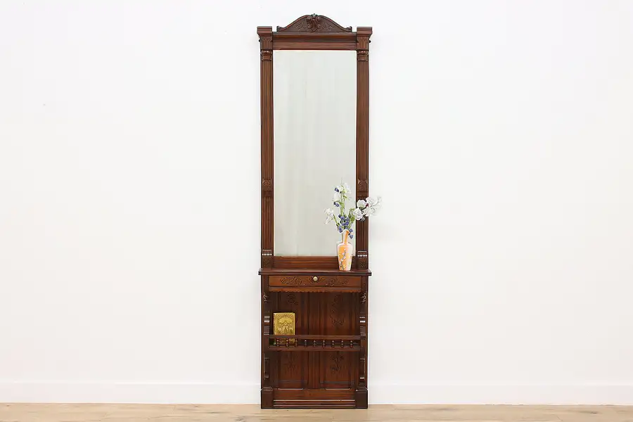 Main image of Victorian Eastlake Antique Walnut Hall Pier Mirror