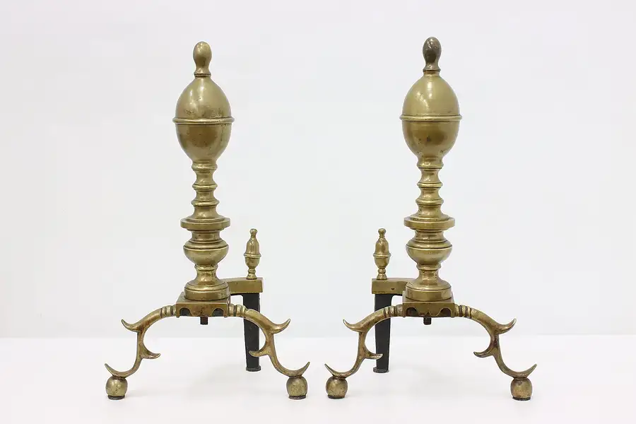 Main image of Pair of Georgian Antique Brass Fireplace Andirons Marvin