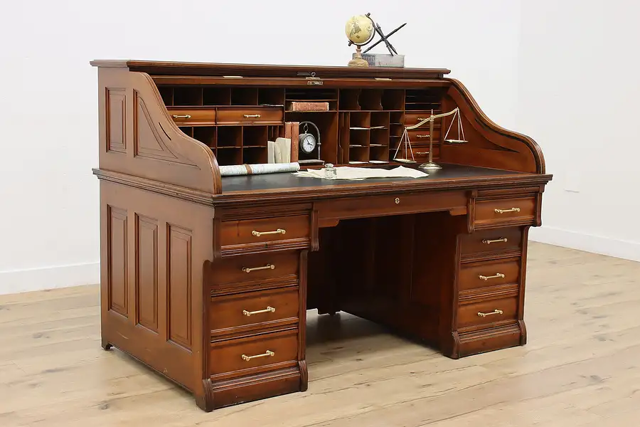 Main image of Victorian Eastlake Antique Mahogany Roll Top Desk Andrews