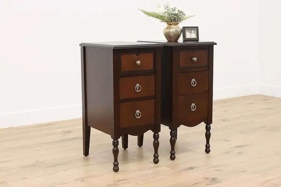 Main image of Pair of Antique English Tudor Nightstands, End Tables, Union