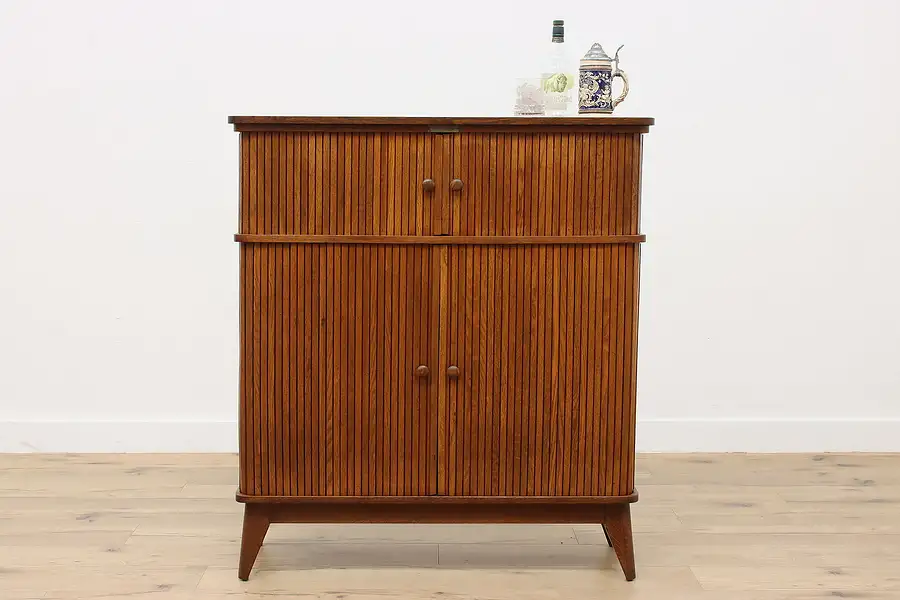 Main image of Oak Antique Roll Top Door Bar Cabinet, Console, Tippecanoe