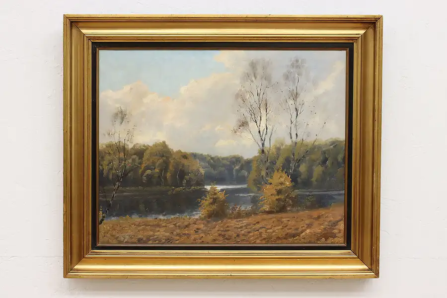 Main image of Danish Scene Vintage Original Oil Painting Wennerwald 30"