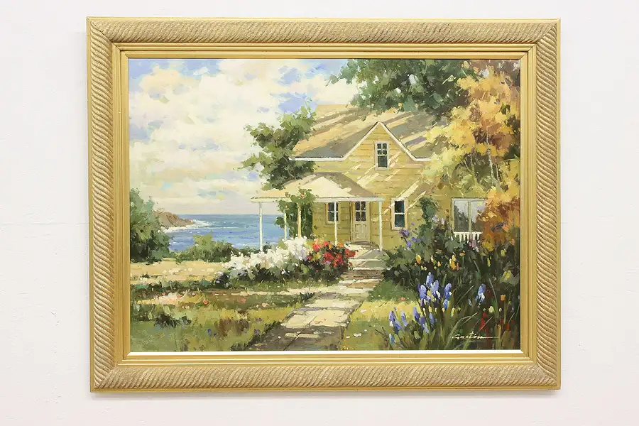 Main image of Beach House Vintage Original Acrylic Painting, Gaston 57.5"