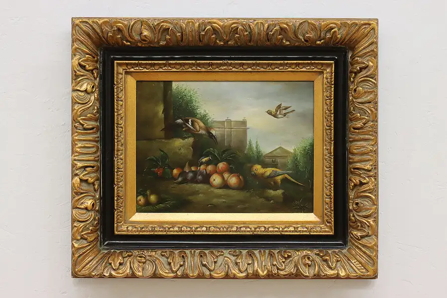 Main image of Birds & Fruit Original Antique Oil Painting, Nadd 27"