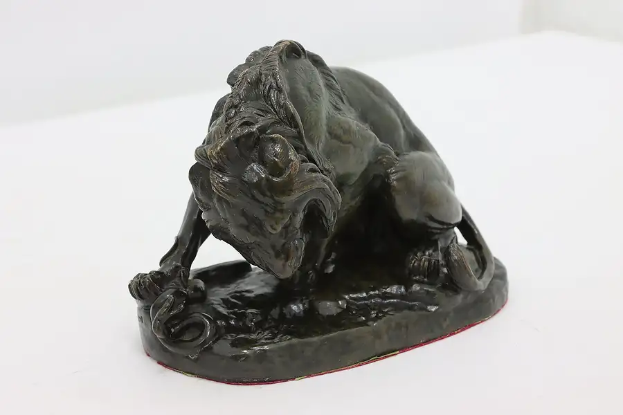 Main image of French Antique Bronze Lion & Serpent Sculpture after Barye