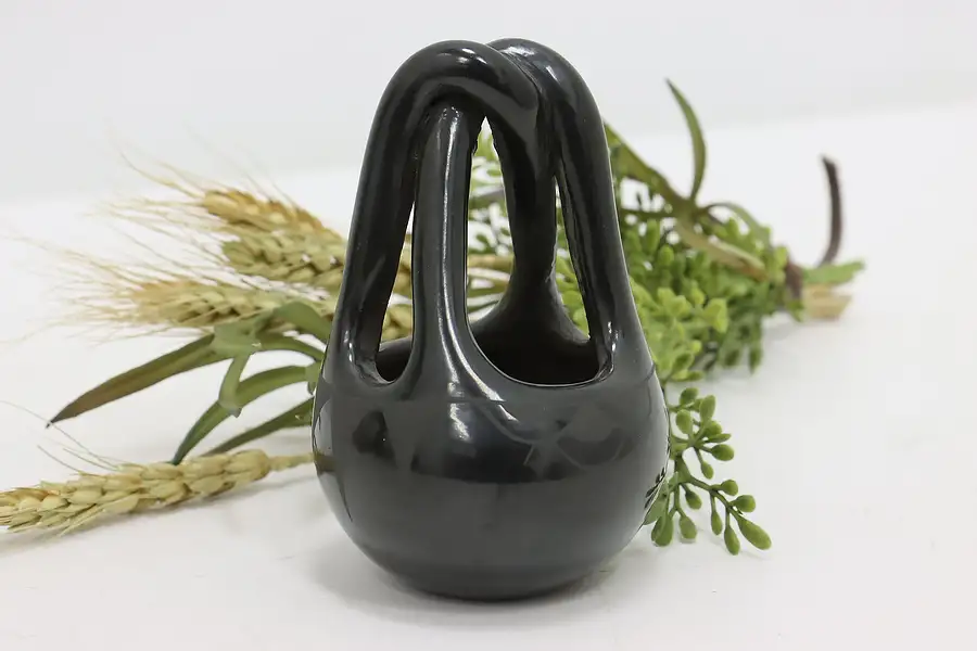 Main image of Blackware Vintage Native American Pottery Vase, Signed