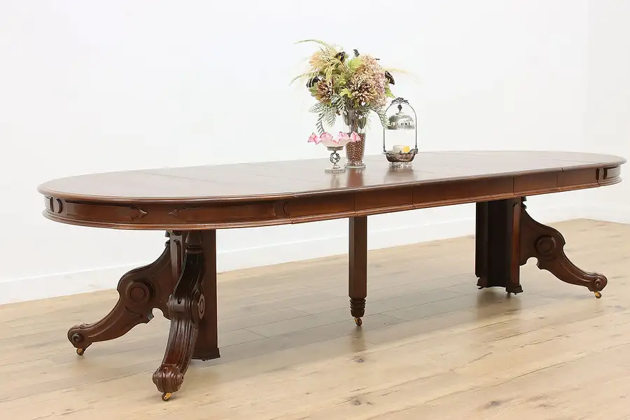 Main image of Victorian Antique Carved Walnut 50" Dining Table Opens 10'