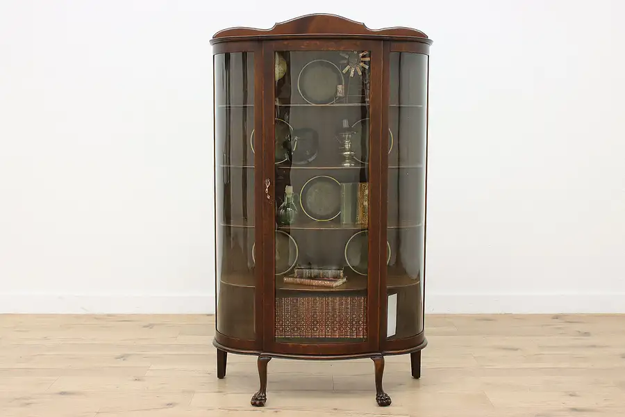 Main image of Victorian Antique Oak Curved Glass Curio China Cabinet