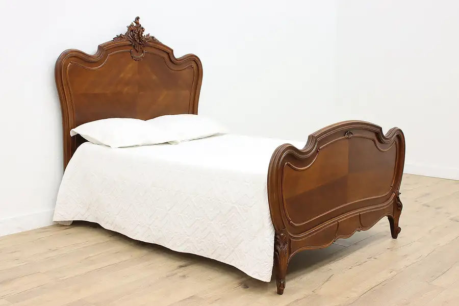 Main image of French Louis XV Antique Carved Walnut Full Size Bed, Flowers