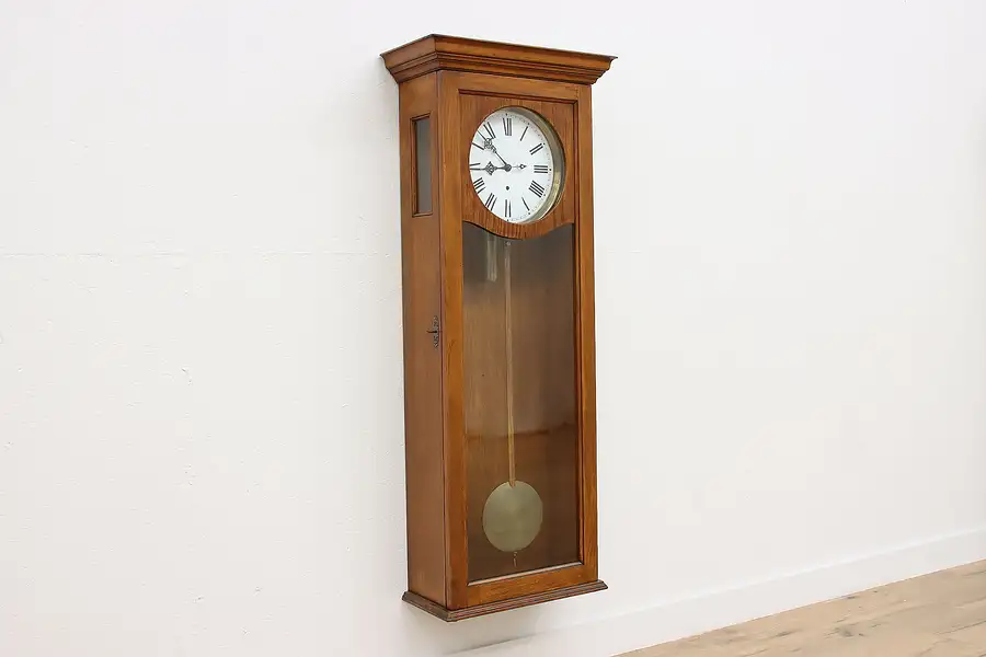 Main image of Jeweler Regulator Antique Deadbeat Drop Clock Oak Case