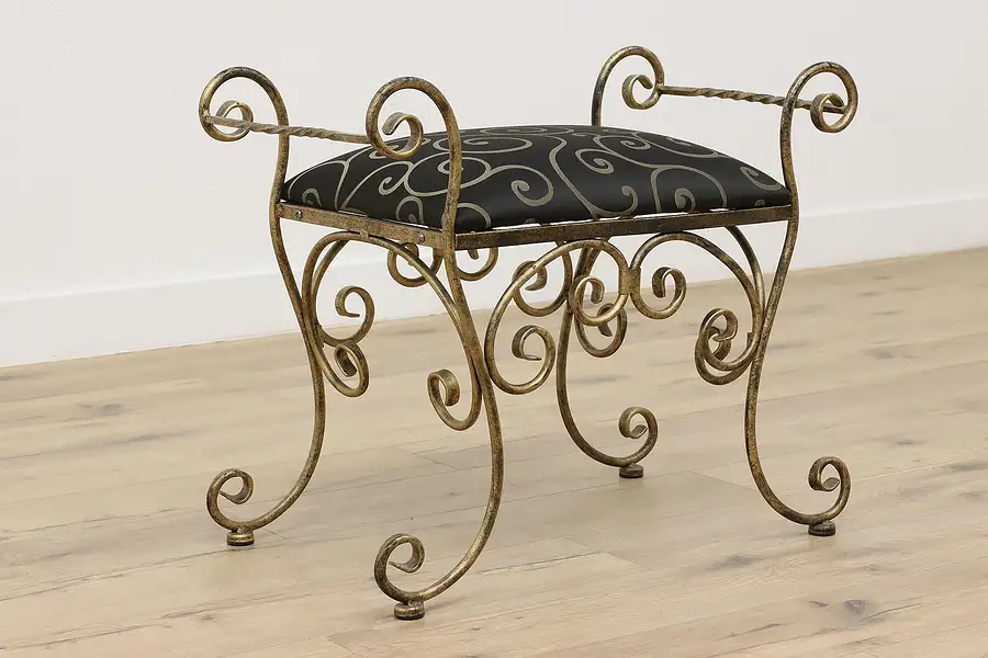 Main image of Hollywood Regency Vintage Wrought Iron Hall or Bedroom Bench