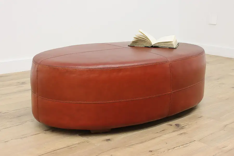 Main image of Traditional Vintage Oval Leather Stool Ottoman Thomasville