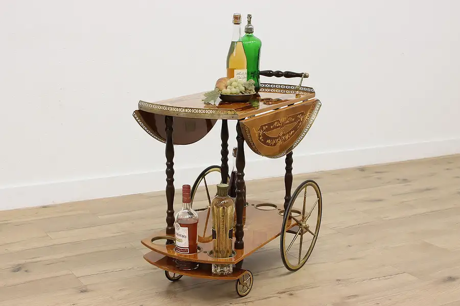 Main image of Italian Vintage Marquetry Rolling Bar Cart Dessert Trolley