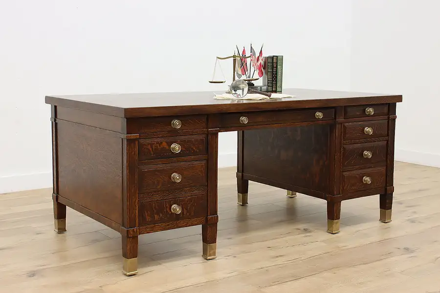 Main image of Traditional Antique Oak Office or Library Desk, Commercial