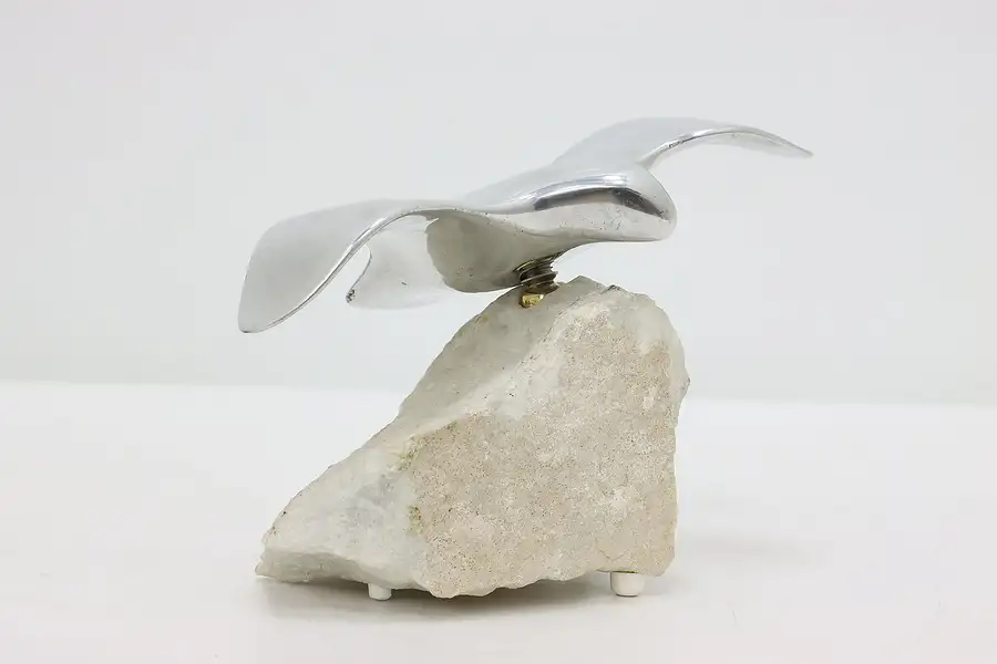 Main image of Hoselton Vintage Aluminum Bird on Rock Sculpture