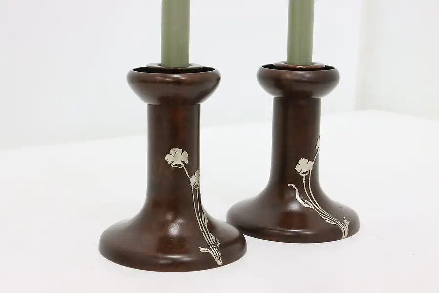 Main image of Pair of Arts & Crafts Antique Bronze Candlesticks, Heintz