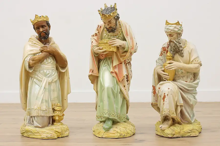 Main image of Set of 3 Magi Wise Men Antique Terra Cotta Sculptures