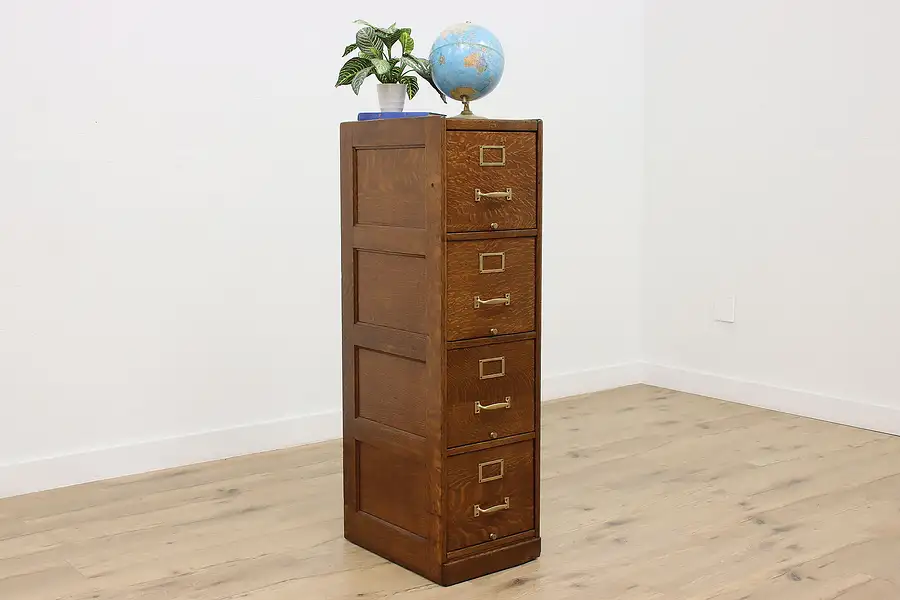 Main image of Macey Antique 4 Drawer Oak Office or Library File Cabinet